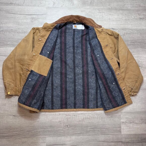 Rare Vintage CARHARTT 4 Pocket Blanket Lined Men's 3XL Chore Coat 90s Tan Brown - Picture 7 of 8